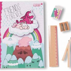 NICI Σημειωματάριο και σχολικό σετ (μολύβια, γόμα, χάρακα, ξύστρα)